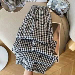 Black and White Gingham Wide Leg Pants